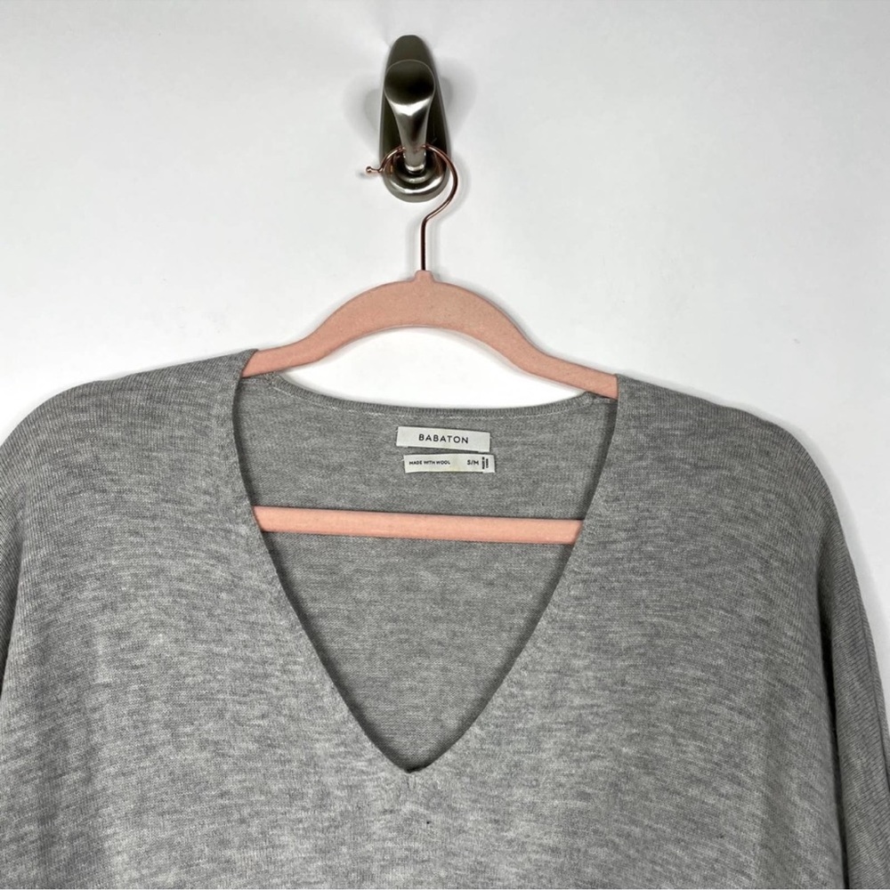 Aritzia Babaton Baylor Sweater Small V Neck Wool Blend Gray Oversized #1495